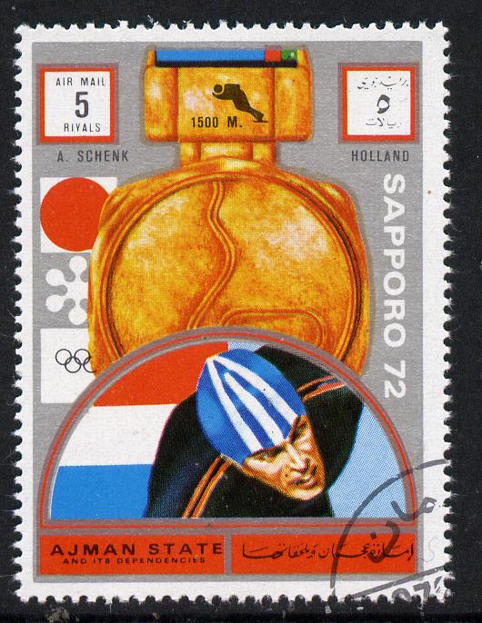 Ajman 1972 Sapporo Winter Olympic Gold Medallists - Netherlands Schenk Speed Skating (1500m) 5r cto used Michel 1654, stamps on olympics, stamps on skating