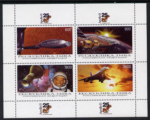 Touva 1998 25th Anniversary of Apollo 11 - Space Achievements incl Concorde sheetlet containing 4 values unmounted mint, stamps on , stamps on  stamps on space, stamps on  stamps on concorde