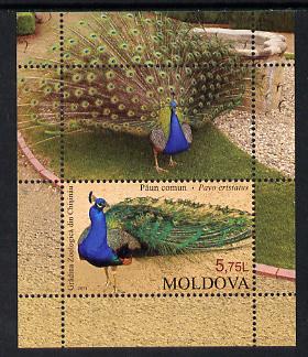 Moldova 2013 Zoo Animals - Peacock perf m/sheet containing one value plus label unmounted mint, stamps on , stamps on  stamps on peacocks