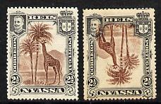 Nyassa Company 1901 Giraffe 2.5r with inverted centre plus normal both mounted mint, SG 27a, stamps on animals, stamps on giraffes