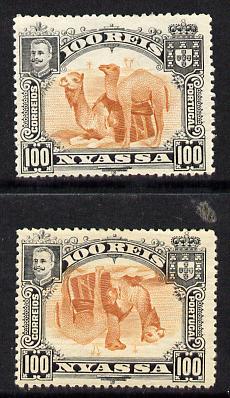 Nyassa Company 1901 Dromedaries 100r with inverted centre plus normal both mounted mint, SG 36a, stamps on , stamps on  stamps on animals, stamps on  stamps on camels