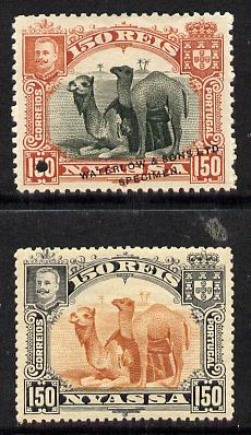 Nyassa Company 1901 Dromedaries 150r Waterlow printers sample in black & obrown-orange with security punch hole and overprinted Waterlow & Sons Lts, Specimen without gum ..., stamps on animals, stamps on camels
