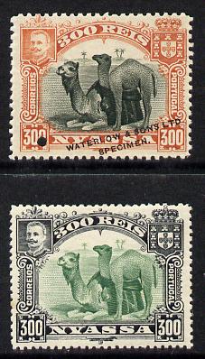 Nyassa Company 1901 Dromedaries 300r Waterlow printers sample in black & obrown-orange with security punch hole and overprinted Waterlow & Sons Lts, Specimen without gum ..., stamps on animals, stamps on camels