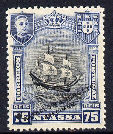 Nyassa Company 1911 Vasco da Gama's Flagship St Gabriel 75r Waterlow printer's sample in black & blue with security punch hole and overprinted Waterlow & Sons Lts, Specimen without gum as SG 59, stamps on , stamps on  stamps on shps, stamps on  stamps on explorers