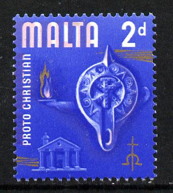 Malta 1965-70 Historical def 2d showing a 1.5mm misplacement of the pink to left unmounted mint, stamps on , stamps on  stamps on malta 1965-70 historical def 2d showing a 1.5mm misplacement of the pink to left unmounted mint