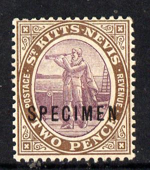 St Kitts-Nevis 1903 Crown CA Columbus 2d opt'd SPECIMEN, with little or no gum, only 730 produced SG 3s, stamps on specimen