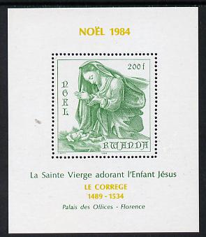 Rwanda 1984 Christmas perf m/sheet unmounted mint, SG MS 1218, stamps on , stamps on  stamps on christmas, stamps on  stamps on arts, stamps on  stamps on correggio