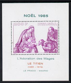 Rwanda 1985 Christmas perf m/sheet unmounted mint, SG MS 1253, stamps on , stamps on  stamps on christmas, stamps on  stamps on arts, stamps on  stamps on titian