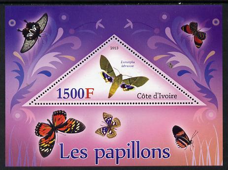 Ivory Coast 2013 Butterflies #2 perf deluxe sheet containing one triangular value unmounted mint, stamps on , stamps on  stamps on butterflies, stamps on  stamps on triagulars