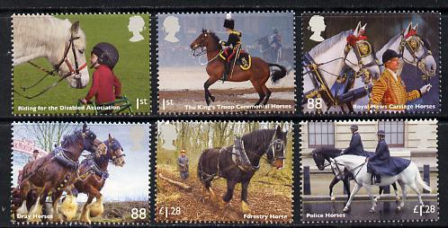 Great Britain 2014 Working Horses perf set of 6 unmounted mint, stamps on horses, stamps on militaria, stamps on police
