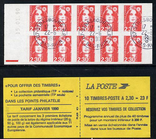 France 1990 Marianne 2f30 self-adhesive booklet complete with cds cancels SG DSB101, stamps on , stamps on  stamps on france 1990 marianne 2f30 self-adhesive booklet complete with cds cancels sg dsb101
