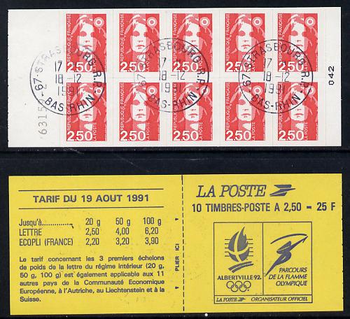 France 1991 Marianne 2f50 self-adhesive booklet (Winter Olympics on front cover) complete with cds cancels SG DSB105a, stamps on , stamps on  stamps on olympics