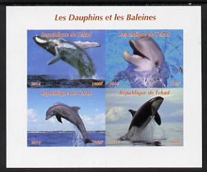 Chad 2014 Whales & Dolphins imperf sheetlet containing 4 values unmounted mint. Note this item is privately produced and is offered purely on its thematic appeal. . , stamps on whales, stamps on dolphins, stamps on marine life