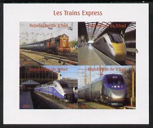 Chad 2014 High Speed Trains #1 imperf sheetlet containing 4 values unmounted mint. Note this item is privately produced and is offered purely on its thematic appeal. . , stamps on , stamps on  stamps on railways