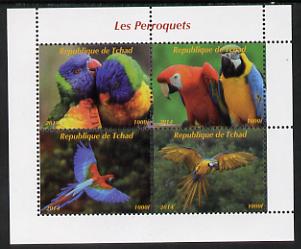 Chad 2014 Parrots #4 perf sheetlet containing 4 values unmounted mint. Note this item is privately produced and is offered purely on its thematic appeal. . , stamps on , stamps on  stamps on birds, stamps on  stamps on parrots