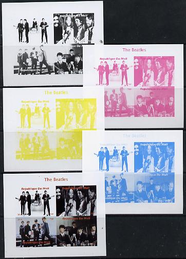 Mali 2014 The Beatles #1 sheetlet containing 4 values - the set of 5 imperf progressive proofs comprising the 4 individual colours plus all 4-colour composite, unmounted ..., stamps on personalities, stamps on beatles, stamps on pops, stamps on music, stamps on rock