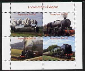 Mali 2014 Steam Locomotives #1 perf sheetlet containing 4 values unmounted mint. Note this item is privately produced and is offered purely on its thematic appeal, stamps on , stamps on  stamps on railways