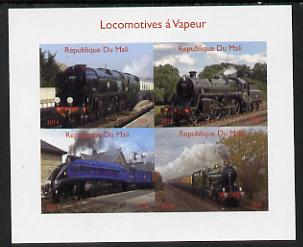 Mali 2014 Steam Locomotives #2 imperf sheetlet containing 4 values unmounted mint. Note this item is privately produced and is offered purely on its thematic appeal, it has no postal validity, stamps on , stamps on  stamps on railways