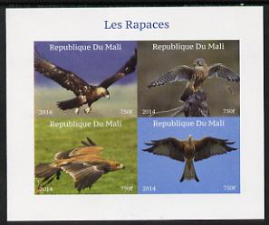 Mali 2014 Birds of Prey imperf sheetlet containing 4 values unmounted mint. Note this item is privately produced and is offered purely on its thematic appeal, it has no postal validity, stamps on birds, stamps on birds of prey