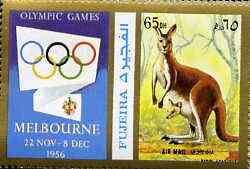 Fujeira 1972 Kangaroo 65 Dh perf se-tenant with label from Olympics Games - People & Places set of 20 unmounted mint, Mi 1052A, stamps on animals     kangaroo, stamps on olympics       