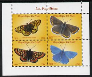 Mali 2014 Butterflies #1 perf sheetlet containing 4 values unmounted mint. Note this item is privately produced and is offered purely on its thematic appeal, stamps on , stamps on  stamps on butterflies