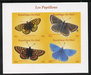 Mali 2014 Butterflies #1 imperf sheetlet containing 4 values unmounted mint. Note this item is privately produced and is offered purely on its thematic appeal, it has no postal validity, stamps on , stamps on  stamps on butterflies