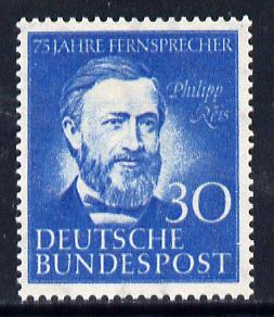 Germany - West 1953 75th Anniversary of German Telephones 30pf unmounted mint SG 1087, stamps on telephones, stamps on communications