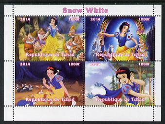 Chad 2014 Walt Disney's Snow White perf sheetlet containing 4 values unmounted mint. Note this item is privately produced and is offered purely on its thematic appeal. . , stamps on films, stamps on movies, stamps on cinema, stamps on cartoons, stamps on disney, stamps on 