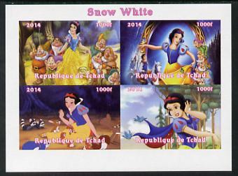 Chad 2014 Walt Disney's Snow White imperf sheetlet containing 4 values unmounted mint. Note this item is privately produced and is offered purely on its thematic appeal. . , stamps on films, stamps on movies, stamps on cinema, stamps on cartoons, stamps on disney, stamps on 