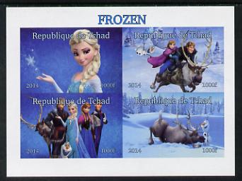 Chad 2014 Walt Disney's Frozen #1 imperf sheetlet containing 4 values unmounted mint. Note this item is privately produced and is offered purely on its thematic appeal. . , stamps on , stamps on  stamps on films, stamps on  stamps on movies, stamps on  stamps on cinema, stamps on  stamps on cartoons, stamps on  stamps on disney, stamps on  stamps on 