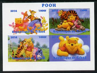 Chad 2014 Walt Disney's Pooh imperf sheetlet containing 4 values unmounted mint. Note this item is privately produced and is offered purely on its thematic appeal. . , stamps on , stamps on  stamps on films, stamps on  stamps on movies, stamps on  stamps on cinema, stamps on  stamps on cartoons, stamps on  stamps on disney, stamps on  stamps on bears