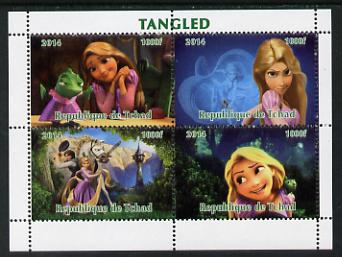 Chad 2014 Walt Disneys Tangled perf sheetlet containing 4 values unmounted mint. Note this item is privately produced and is offered purely on its thematic appeal. . , stamps on films, stamps on movies, stamps on cinema, stamps on cartoons, stamps on disney, stamps on 