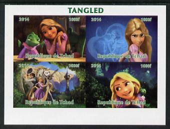 Chad 2014 Walt Disney's Tangled imperf sheetlet containing 4 values unmounted mint. Note this item is privately produced and is offered purely on its thematic appeal. . , stamps on films, stamps on movies, stamps on cinema, stamps on cartoons, stamps on disney, stamps on 