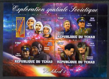 Chad 2013 Soviet Space Exploration - Voskhod 1 #1 perf sheetlet containing three values plus label unmounted mint, stamps on , stamps on  stamps on personalities, stamps on  stamps on space