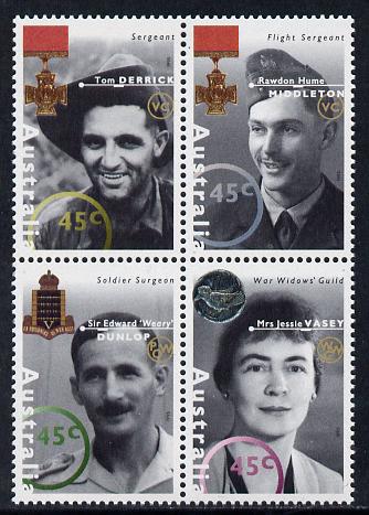 Australia 1995 WW2 War Heroes - 1st issue set of 4 unmounted mint SG 1521a, stamps on , stamps on  stamps on , stamps on  stamps on  ww2 , stamps on  stamps on  medals, stamps on  stamps on  vc , stamps on  stamps on 