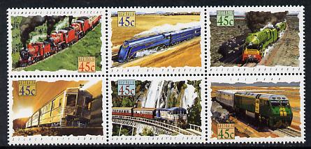 Australia 1993 Trains of Australia set of 6 unmounted mint, SG 1405a, stamps on , stamps on  stamps on railways