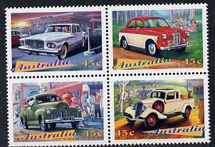 Australia 1997 Classic Cars se-tenant block of 4 unmounted mint SG 1667-70, stamps on , stamps on  stamps on cars, stamps on  stamps on austin, stamps on  stamps on ford, stamps on  stamps on chrysler, stamps on  stamps on gmh holden