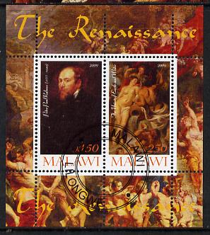 Malawi 2009 Renaissance Painters - Rubens perf sheetlet containing 2 values cto used, stamps on , stamps on  stamps on renaissance, stamps on  stamps on arts, stamps on  stamps on rubens