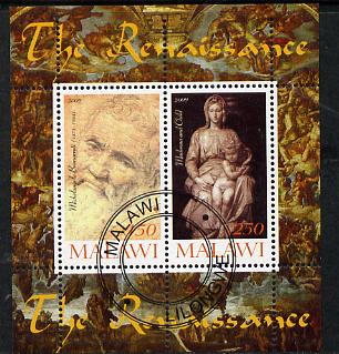 Malawi 2009 Renaissance Painters - Michelangelo perf sheetlet containing 2 values cto used, stamps on , stamps on  stamps on renaissance, stamps on  stamps on arts, stamps on  stamps on michelangelo