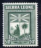 Sierra Leone 1933 KG5 Wilberforce & Abolition of Slavery 1/2d green unmounted mint SG 168, stamps on , stamps on  stamps on arms, stamps on  stamps on heraldry, stamps on slavery, stamps on flags, stamps on  stamps on  kg5 , stamps on  stamps on 