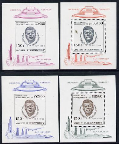 Congo 1966 Kennedy Commemoration - 2nd issue set of 4 individual sheetlets (2 perf & 2 imperf)unmounted mint as SG MS 630, stamps on , stamps on  stamps on personalities, stamps on  stamps on kennedy, stamps on  stamps on usa presidents, stamps on  stamps on americana