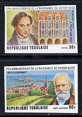 Togo 1977 175th Birth Anniversary of Victor Hugo set if 2 imperf from limited printing unmounted mint as SG 1192-3, stamps on , stamps on  stamps on personalities, stamps on  stamps on literature, stamps on  stamps on hugo, stamps on  stamps on 