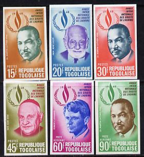 Togo 1969 Human Rights set of 6 imperf from limited printing unmounted mint as SG 628-33, stamps on personalities, stamps on human rights, stamps on king, stamps on kennedy, stamps on pope, stamps on nobel, stamps on peace
