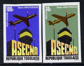 Togo 1971 Tenth Anniversary of ASECNA (Aerial Navigation Security) set of 2 imperf from limited printing unmounted mint as SG 817-8, stamps on , stamps on  stamps on aviation