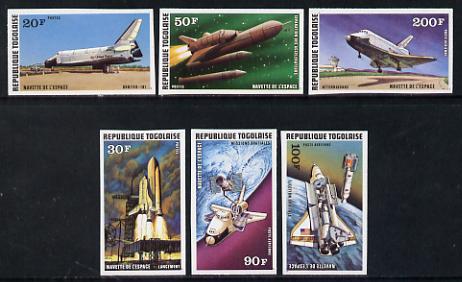 Togo 1977 Space Shuttle set of 6 imperf from limited printing unmounted mint as SG 1233-38, stamps on , stamps on  stamps on space, stamps on  stamps on shuttle, stamps on  stamps on aviation, stamps on  stamps on rockets