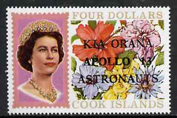 Cook Islands 1970 Apollo 13 overprint on $4 Flowers (with Fluorescent markings) unmounted mint SG 327a*