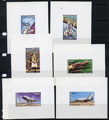 Togo 1977 Space Shuttle set of 6 individual imperf deluxe sheet unmounted mint as SG 1233-38, stamps on space, stamps on shuttle, stamps on aviation, stamps on rockets