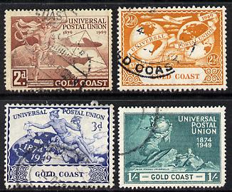 Gold Coast 1949 KG6 75th Anniversary of Universal Postal Union set of 4 cds usedt, SG149-52, stamps on , stamps on  stamps on , stamps on  stamps on  upu , stamps on  stamps on  kg6 , stamps on  stamps on 