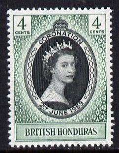British Honduras 1953 Coronation 4c unmounted mint SG 178, stamps on coronation, stamps on royalty