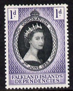 Falkland Islands Dependecies 1953 Coronation 1d unmounted mint SG G25, stamps on coronation, stamps on royalty